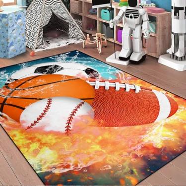 Imagem de Tapete de basquete para meninos, quarto, crianças, futebol, água, fogo, esportes para meninos, quarto, beisebol, futebol para sala de jogos, decoração de sala de estar, tapete de sofá, 9,5 x 1,2 m