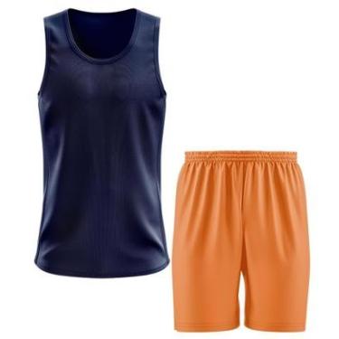 Imagem de Kit Calção Short Futebol Basquete Laranja + Regata Masculina Lisa Básica Dry-Masculino