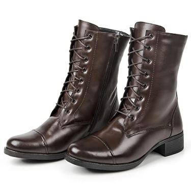 Imagem de Bota Cano Longo Coturno Feminina Couro Ziper Palmilha Anatomica Solado Borracha Resistente Tamanho:37;Cor:Marrom;Gênero:Feminino;Departamento BS:Esporte