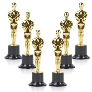 Imagem de Forest & Twelfth Troféus Golden Award, réplicas de estátuas de 15 cm, pacote com 6 prêmios de troféus realistas para festas de aniversário, celebrações, aniversários, brindes, prêmios esportivos e