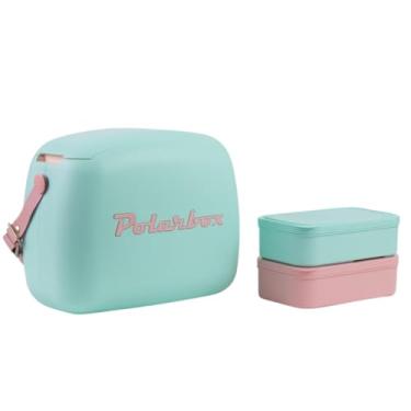 Imagem de Polarbox Lancheira térmica | Lancheira retrô para piquenique reutilizável bolsa de mão mini cooler vintage inclui 2 recipientes para comida! Trabalho de comida e bebidas, viagem, praia, acampamento,