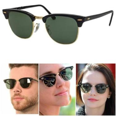 Imagem de Óculos De Sol Clubmaster Unissex Preto Verde G15 Casual Moda Verão UV4