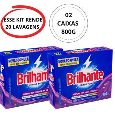 Imagem de 2 Caixas Sabão em Pó Brilhante 800g cada Lava Roupas