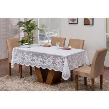 Imagem de Toalha De Mesa Renda Retangular 6 Lugares 2,30 x1,50 Ano Novo Branca -