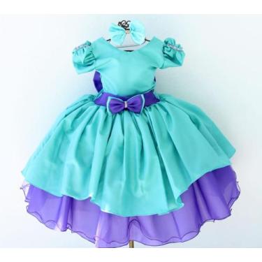 Imagem de Vestido  Infantil Roxo E Verde Sereia Luxo E Tiara - Pingo de Gente Ba