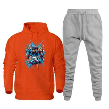 Imagem de Conjunto Moletom Flanelado Kit Blusa e Calça Confortavel Estampa Colorida Canguru Esportivo Macio