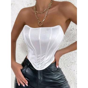 Imagem de Cropped Feminino Morcego  Corselet material sintético Top sem alça Com