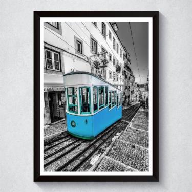 Imagem de Quadro Decorativo Com Moldura Bonde De Lisboa Azul - Placa PVC