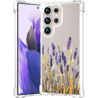 Imagem de CCFUNCASE Linda capa transparente para S24 Ultra para mulheres - capa de telefone robusta Funda capa protetora para compatível com Samsung Galaxy S24 Ultra (flor de lavanda jardim flor prado flor)