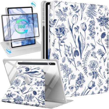 Imagem de Wazzasoft Capa para Samsung Galaxy Tab S7 Fe/S7 Plus/S8 Plus, capa fólio de 12,4 polegadas, suporte para lápis, mulheres, meninas, fofo, floral, design exclusivo, para tablet giratório S8 Plus 2022/S7