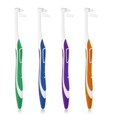 Imagem de COMNICO 4 escovas de dentes tufos, simples, tufadas, finas, interespaçais, escovas dentárias compactas e macias para limpeza de detalhes (verde + azul + amarelo + roxo)