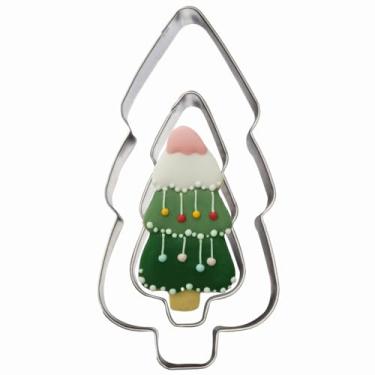 Imagem de Conjunto de 2 peças de cortadores de biscoito em forma de árvore, moldes de cortador de fondant de árvore de Natal de aço inoxidável, faça você mesmo (forma de árvore D)
