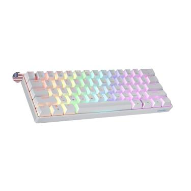 Imagem de Geeky GK61 SE 60% | Teclado mecânico para jogos | 61 teclas multicoloridas RGB LED retroiluminado para PC/Mac Gamer | Layout americano ANSI EUA (branco, amarelo de velocidade mecânica)