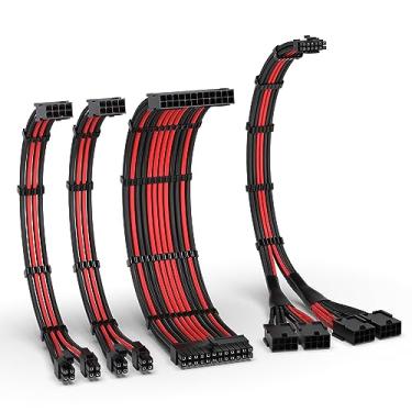 Imagem de EZDIY-FAB Kit de cabo de manga PCIE 5.0 12VHPWR, extensão de cabo de fonte de alimentação 16AWG, 24PIN-ATX/(4+4) PIN-EPS/(12+4) PIN para 4X 8 PIN PCIE- RTX4090/4080/4070Ti cabo de extensão - preto/vermelho