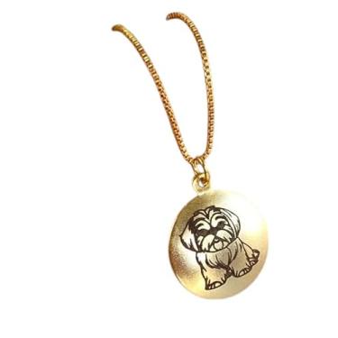 Imagem de Shitzu - Colar com Pingente de Medalha Pet Gravado a Laser, Semijoia Banhada a Ouro 18K,