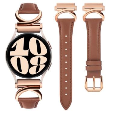 Imagem de Minyee Pulseira de couro compatível com Samsung Galaxy Watch 6/5/4/Active 2 de 40 mm e 44 mm/Watch 6 Classic de 43 mm e 47 mm/Watch 5 Pro de 45 mm/Watch 4 Classic de 42 mm e 46 mm/Watch 3 de 41 mm,