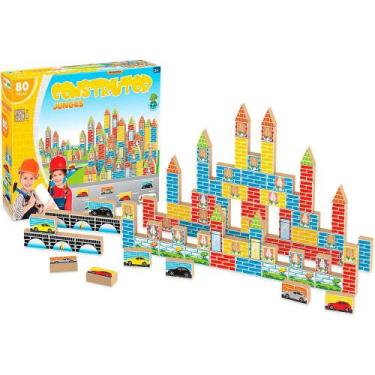 Imagem de Brinquedo em Madeira Construtor 80 Peças Escolar Educativo - junges
