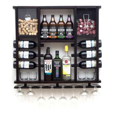 Imagem de Adega Com Porta Rolhas E Taças Em Madeira Maciça Nogueira - Delenha de