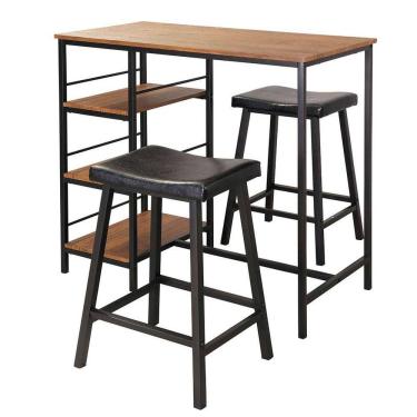 Imagem de Conjunto Bancada Balcão com 2 Bancos e 3 Nichos Wilbur Preto e Amêndoa