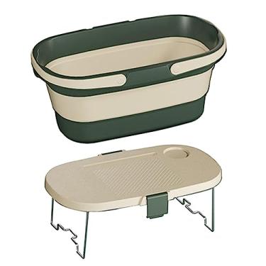 Imagem de Cesta de dobrável com tampa multifuncional de bandeja, cesta de acampamento portátil com al?a para churrasco ao ar livre, em casa e/831(Branco Verde)