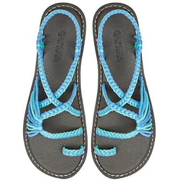 Imagem de Capana Sandálias rasas femininas de tecido - sandálias trançadas com tiras, sandálias de praia para mulheres verão elegante, sandálias boêmia de corda, sapatos femininos casuais de primavera,