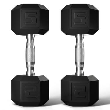 Imagem de GRETERST Conjunto de halteres revestidos de borracha, pesos de mão hexagonais, exercícios e fitness para exercícios de ginástica em casa, equipamento de treinamento de força, preto, 2,3 kg