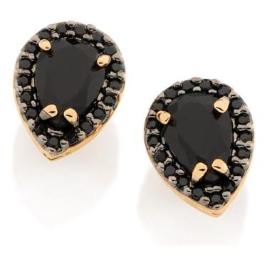 Imagem de Brinco No Formato Gota Com Bordas Cravejadas 526176 - ROMMANEL, Preto,