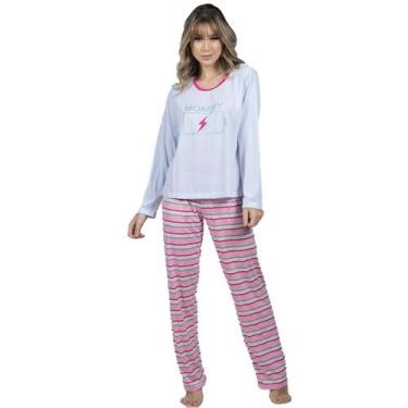 Imagem de Kit 5 Pijamas Feminino Longo Calça Estampada e Blusa Inverno - Bella F