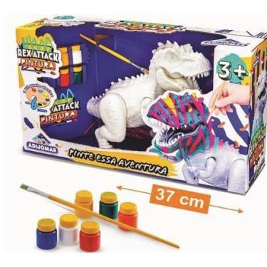 Imagem de Dinossauro Rex Attack Branco Para Colorir +pincel + 6 Tintas. - adijam