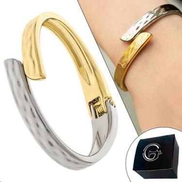 Imagem de Bracelete Duo Texturizado Pulseira Simétrico Ouro Com Prata - Granado 