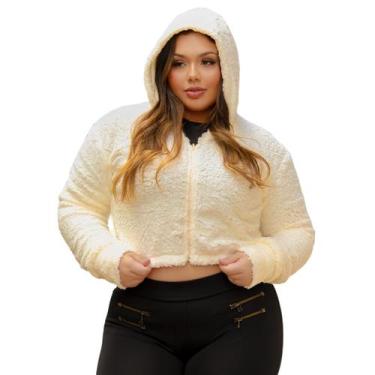 Imagem de Jaqueta feminina teddy com capuz e zíper casaquinho curto sherpa pelúc