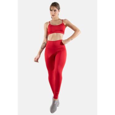 Imagem de Conjunto Feminino Calça Legging Lisa Cós Alto e Top Alça Fina Alcinha 