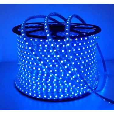 Imagem de Mangueira Led Chata 5050 5m Azul Ip65 110v Liga Tomada - k1mstore