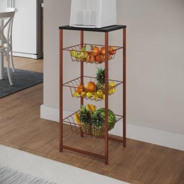 Imagem de Fruteira Montada Fixa Aço Cobre Cesto Cobre Tampo Preto - Veneza - Imp