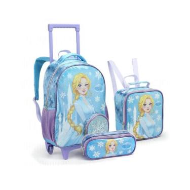 Imagem de Kit Mochila Rodinha Princesa Da Neve Azul Escolar Meninas - Seanite