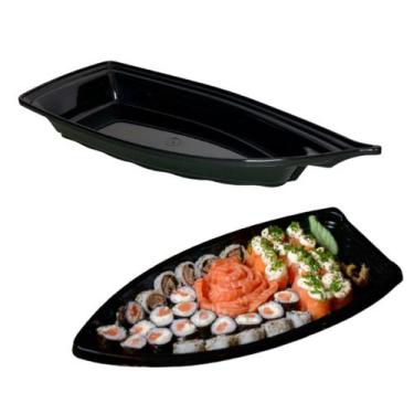 Imagem de Travessa Barco Barca Grande Reutilizável Açai Sushi 42cm Preto - Três