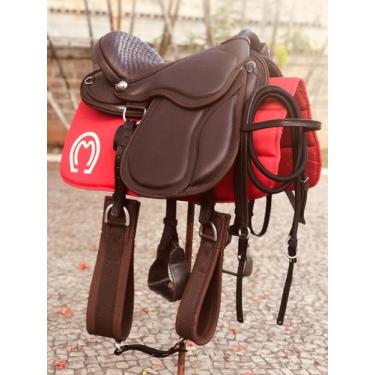 Imagem de Sela Australiana Gel Marrom Completa em Couro para Cavalgada - Selaria