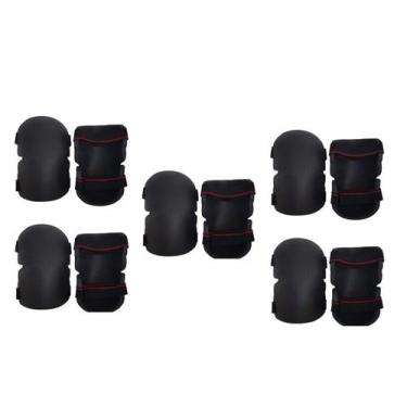 Imagem de Kit 5 pares joelheira de protecao multiuso preta resistente construção