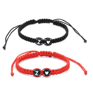 Imagem de Pulseiras de casal com inicial para mulheres e homens, pulseiras de coração trançadas feitas à mão, pulseiras com letras de melhor amigo para presente de 2 joias de aniversário, 0, Resina, Sem Pedra