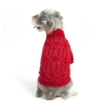 Imagem de EXPAWLORER Suéter de Malha Térmica para Cães, Gola Rolê, Tricô para Cães, Roupas de Clima Frio, Vermelho e Preto, Tamanho P, Acrílico