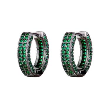 Imagem de OYOGAA Brincos de argola preta para homens - Brincos coloridos de zircônia cúbica vermelha e verde Daimond Cartilagem da moda feminina masculina Hoop Huggie Aretes Negros Para Hombre, Prata esterlina