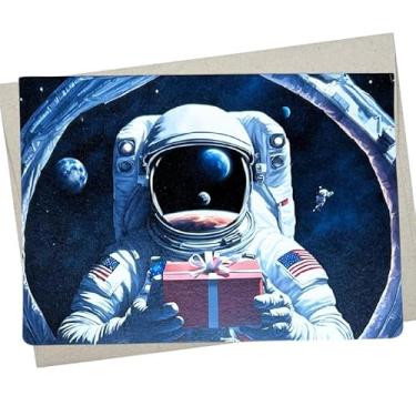 Imagem de Cartão de aniversário de astronauta (18 x 12 cm e em branco dentro para todas as ocasiões), cartão de aniversário espacial, nota de aposentadoria ou cartão de promoção - 936