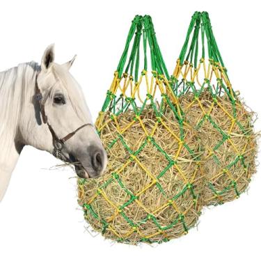 Imagem de MIYABALA 2 peças de rede de feno para cavalos, bolsa de feno de alimentação lenta para cavalos, cabras, ovelhas, bolsa de alimentador de feno para cavalos, estábulo, brinquedo de descanso de paddock