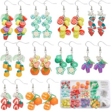 Imagem de SUNNYCLUE 1 caixa de 284 peças faça você mesmo, 10 pares de kits de fabricação de brincos, amuletos de frutas, morango, abacaxi, melancia, laranja, uva, limão, berloques de frutas para kits de