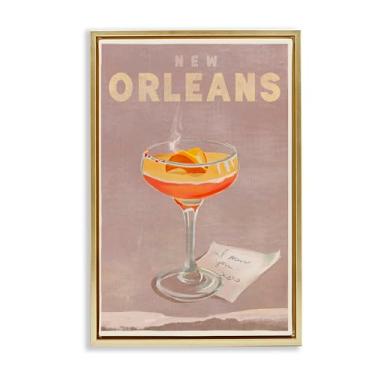 Imagem de Stupell Industries New Orleans Cocktail Framed Floater Canvas Wall Art Design by The Whiskey Ginger, moldura flutuante dourada, 43 x 63 cm