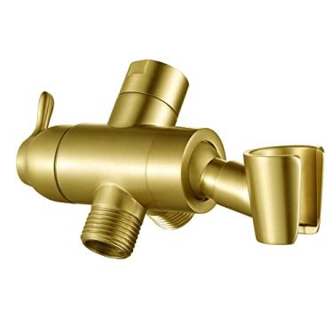 Imagem de Desviador de braço de chuveiro com suporte de chuveiro de mão, válvula de desviador de chuveiro de 3 vias de latão G1/2, substituição universal para chuveiro de mão e chuveiro fixo, ouro escovado