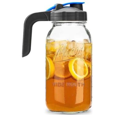 Imagem de Bedoo Jarro de vidro de 1,8 litro hermético, grande, de 1,8 l, com tampa – jarra de 2 litros para chá gelado, chá de sol, suco, café, boca larga, conjunto de 1