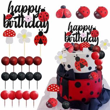 Imagem de Ladybug Cake Topper Red Black Ball Cake Decora Cake Topper for Ladybug Ladybug Theme Party Birthday Party Supplies Decor