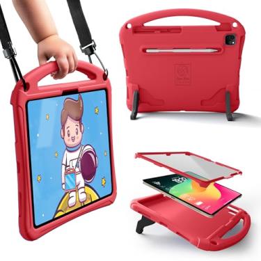 Imagem de Capa infantil resistente Bam Bino Space Suit para Apple iPad Pro 13 M4, iPad Air 13 M2/M3 (2024/2025) com protetor de tela integrado, alça, suporte, suporte de lápis, alça de ombro (rosa melancia)