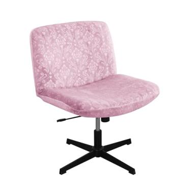 Imagem de EVOLLER Capa de cadeira cruzada rosa sem braços capa para cadeira de escritório capa de cadeira de escritório com relevo de veludo no meio das costas largas para cadeiras de computador e cadeiras de